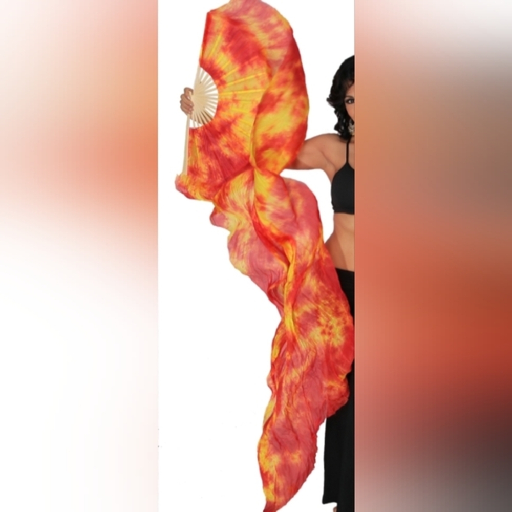 Elegant Orange and Yellow Women's Fan Veil- one pair